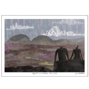 Together Is A Wonderful Place To Be - A3 giclee print from Jane Middleton Art depicting two figures looking out over wonderful views of the hills.