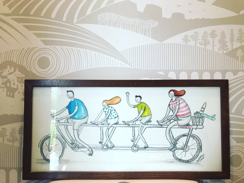 Gallery image: Family Tandem Commission, framed original family prtrait commission by Jane Middleton Art.