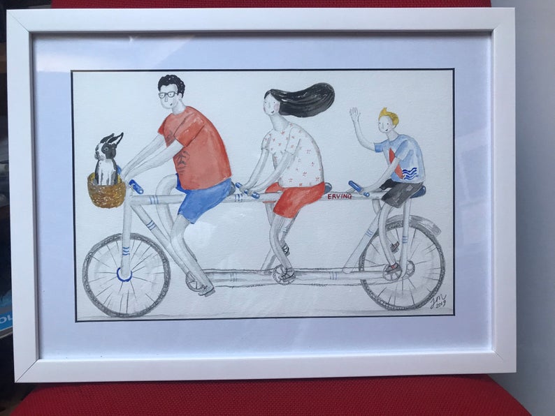 Gallery image: Family Tandem Commission, framed original family prtrait commission by Jane Middleton Art.