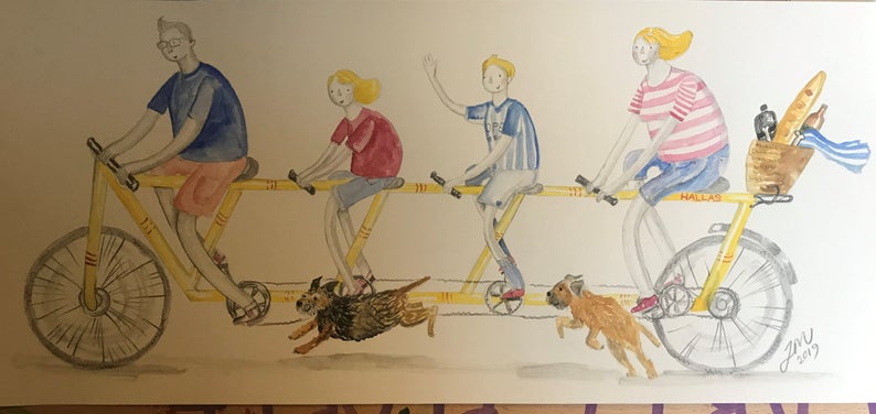 Gallery image: Family Tandem Commission, framed original family prtrait commission by Jane Middleton Art.