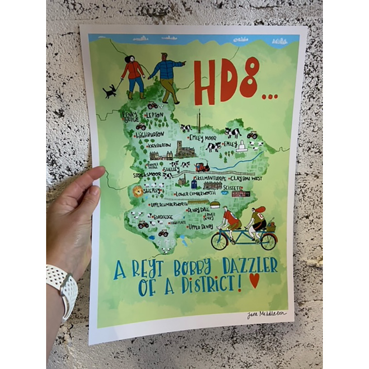 HD8 Tea Towel illustration by Jane Middleton Art