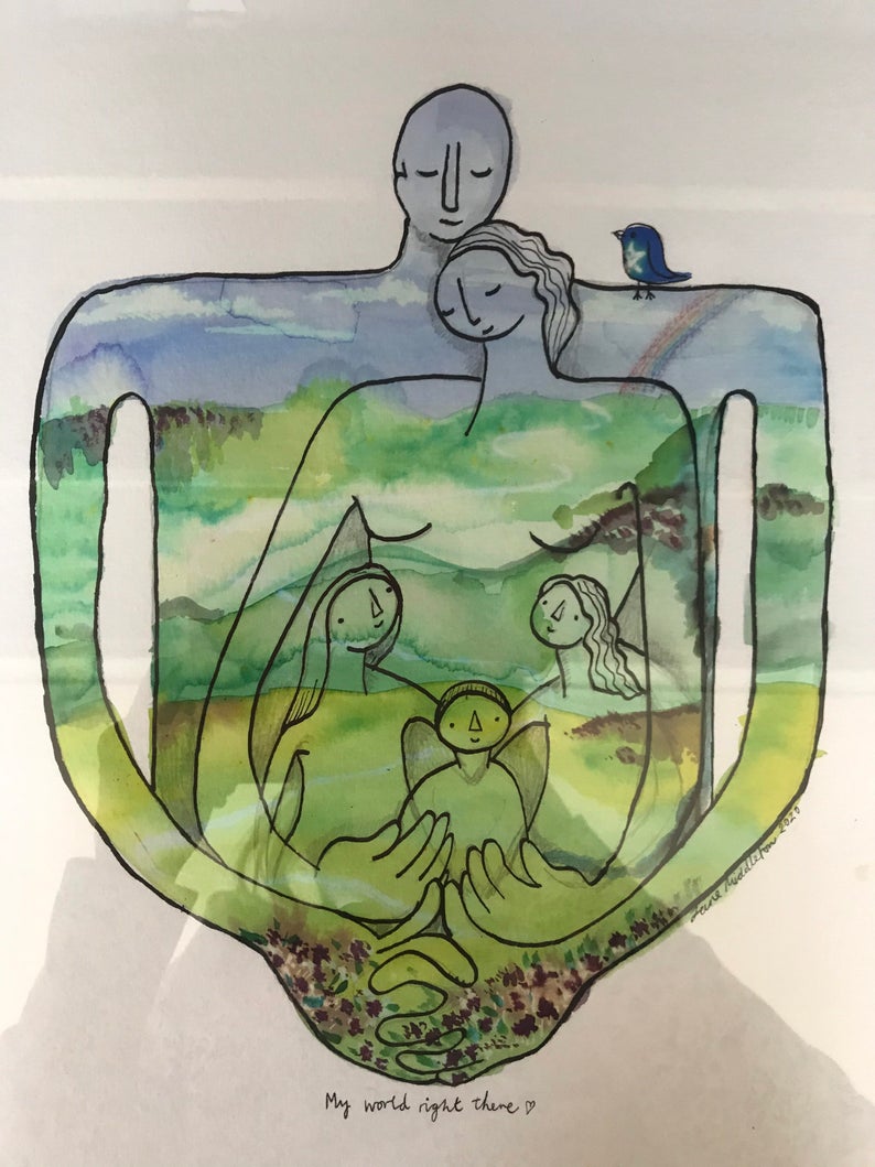 My World Right There, framed original family prtrait commission by Jane Middleton Art.