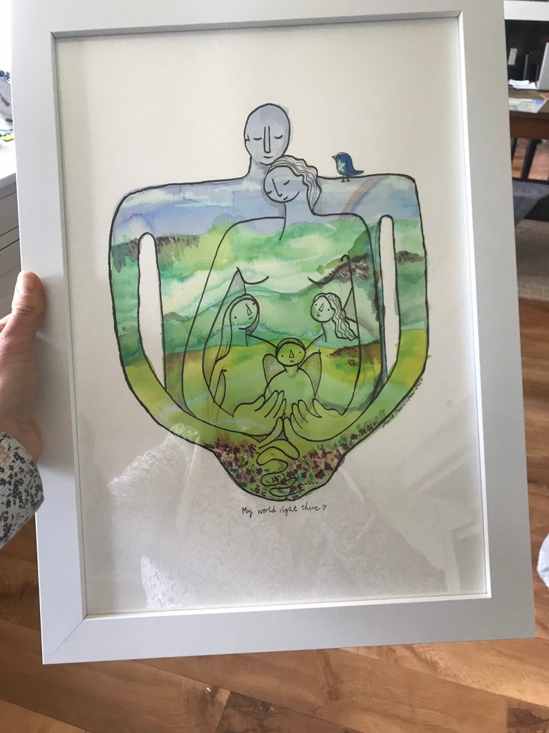 My World Right There, framed original family prtrait commission by Jane Middleton Art.