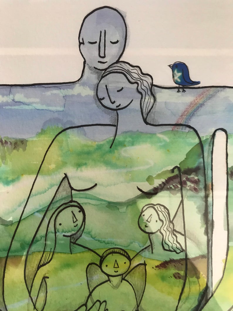 My World Right There, framed original family prtrait commission by Jane Middleton Art.