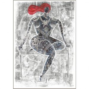 Seated tattooed lady V2 Scarlett A3 Giclee Print by Jane Middleton Art