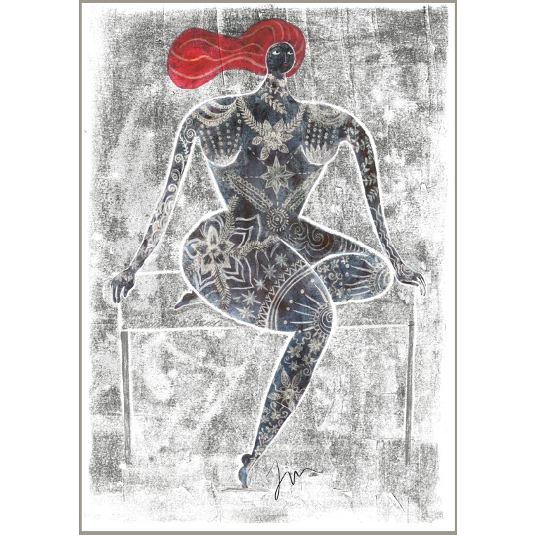 Seated tattooed lady V2 Scarlett A3 Giclee Print by Jane Middleton Art