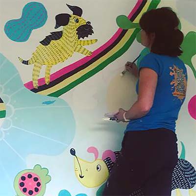 Dogs and abstract shapes wall mural by Jane Middleton Art