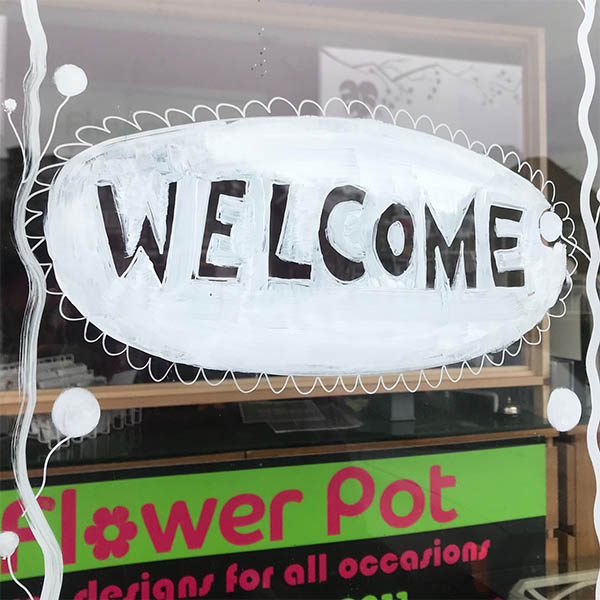 Flower Pot Florist window murals by Jane Middleton Art