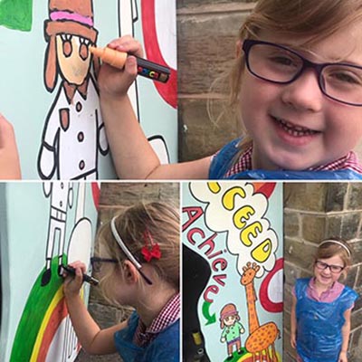 Shepley first school outdoor wall murals by Jane Middleton Art