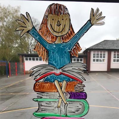 Window murals from Spire School Chesterfield by Jane Middleton Art