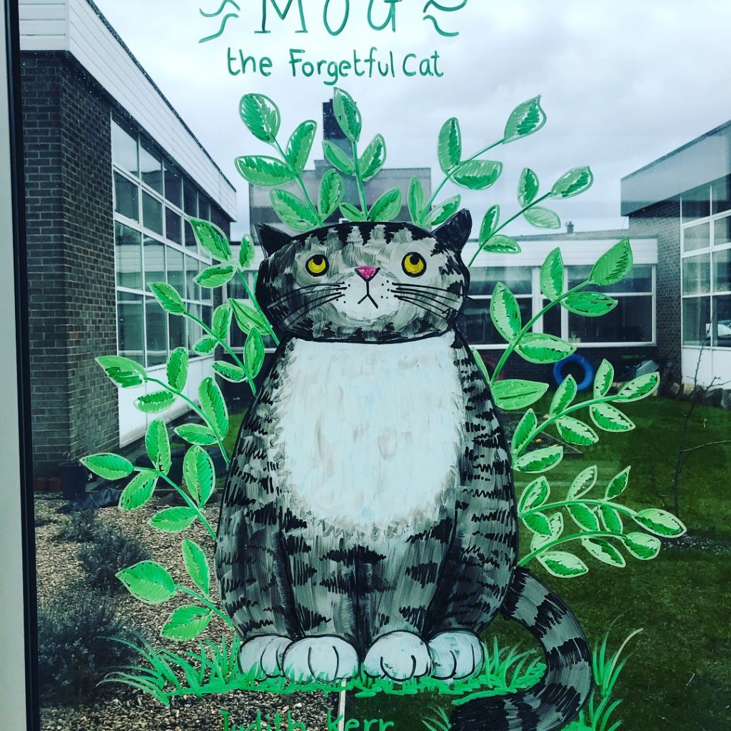 Window murals at St Josephs Catholic Primary School Huddersfield by Jane Middleton Art