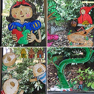 Window art at Sunny Lane Primary School by Jane Middleton Art