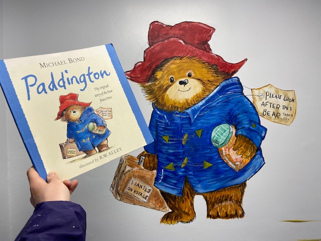 A long corridor that has been transformed with all the childrens' favourite book characters...