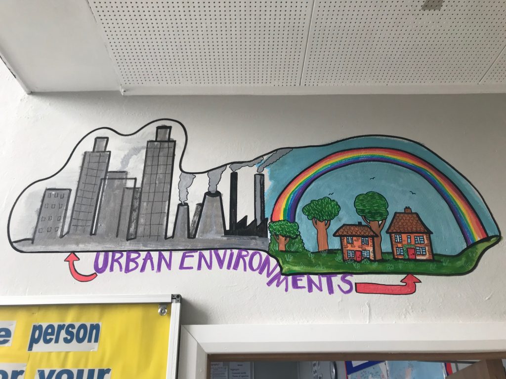 Woodkirk Academy Leeds, wall murals in Georgraphy department by Jane Middleton Art