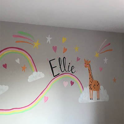 Wall murals on a girl's bedroom in Shepley by Jane Middleton Art