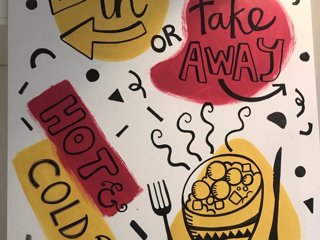 Street Eats Huddersfield Kingsgate Centre, wall murals by Jane Middleton Art