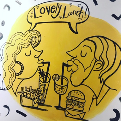 Wall murals at Street Eats Huddersfield Kingsgate by Jane Middleton Art