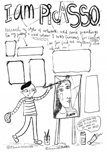 I am Picasson printable colouring page on Jane Middleton Art site.