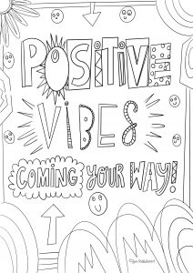 Positive Vibes printable colouring page on Jane Middleton Art site.