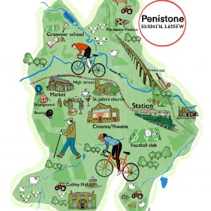Digitally created illustration of the map of the Penistone area of South Yorkshire.