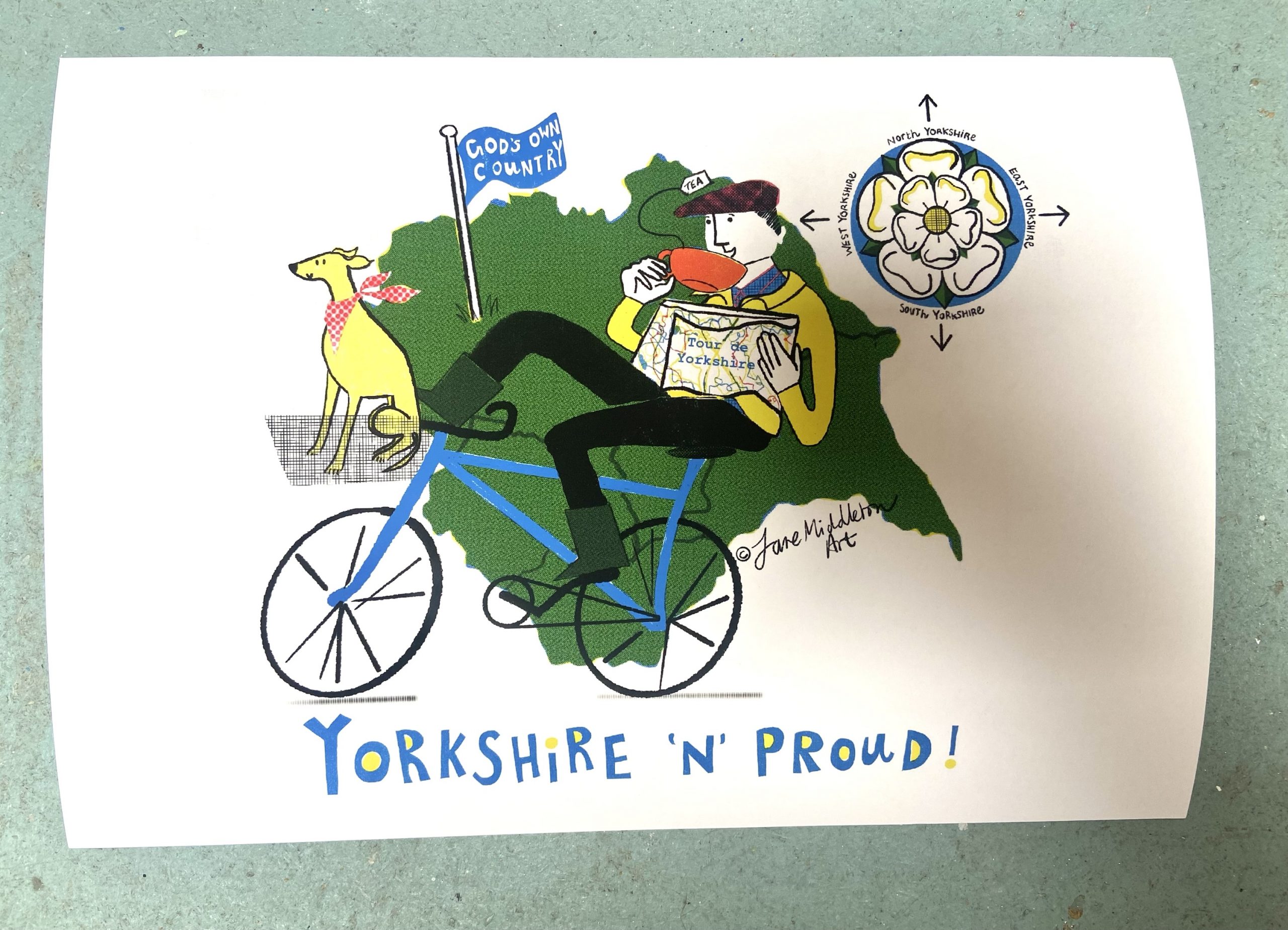 MAN riding bike: Yorkshire n proud A4 print