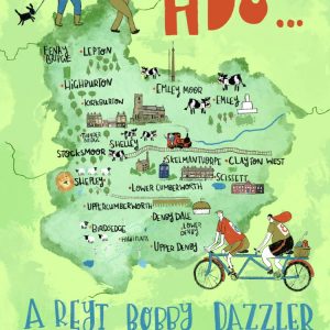 Digitally created illustration of the map of the HD8 postcode area of West Yorkshire.