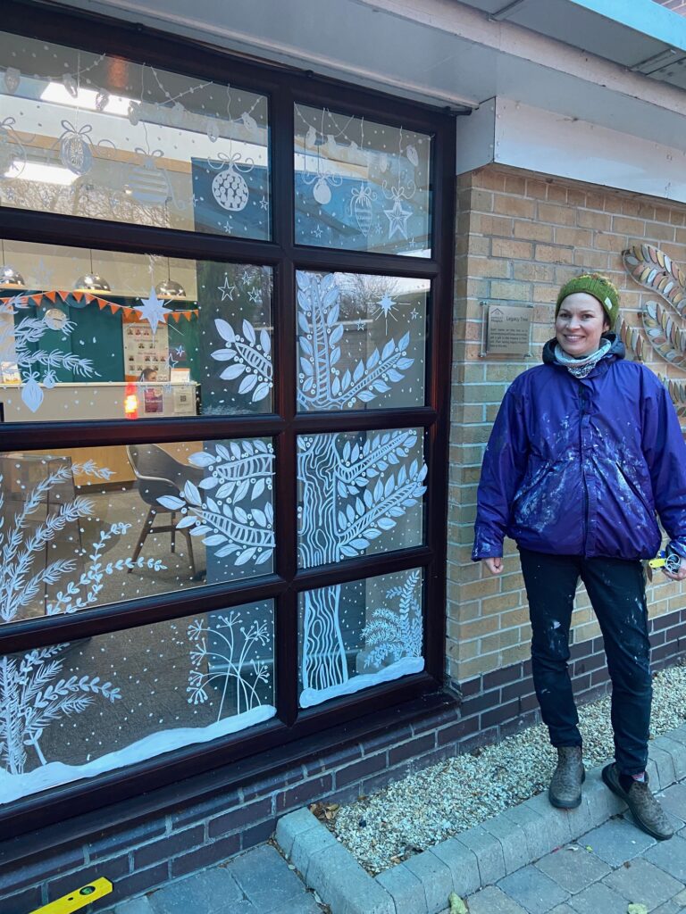 Barnsley Hospice (3) Barnsley Hospice entrance and visitor room window murals depicting a wintery Christmas scene