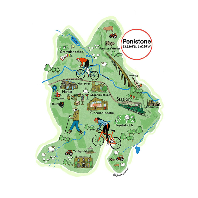 Penistone Map Digitally created illustration of the map of the Penistone area of South Yorkshire.
