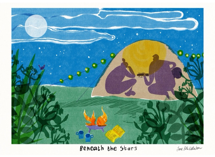 ‘Beneath the stars’ camping A3 print